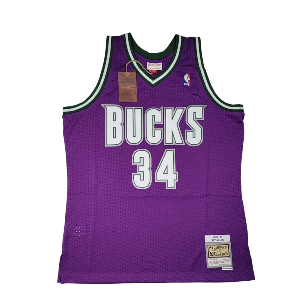 MSRP $135, Mitchell & Ness 2000-01 Milwaukee Bucks Ray Allen #34 Purple Hardwood